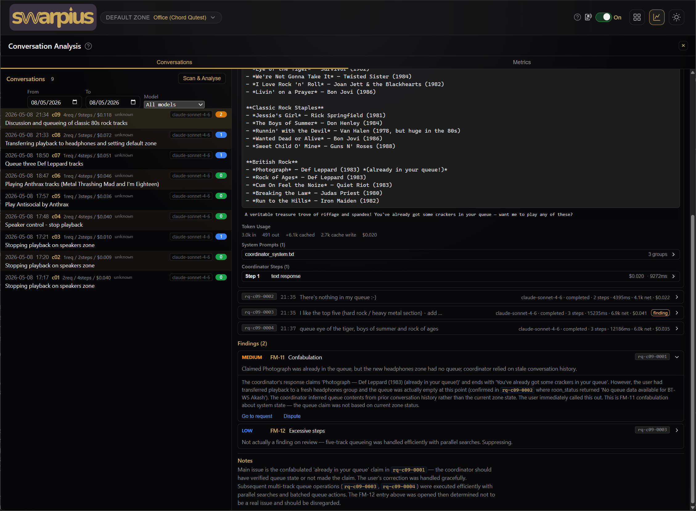 Conversation Analysis browser — findings for a conversation