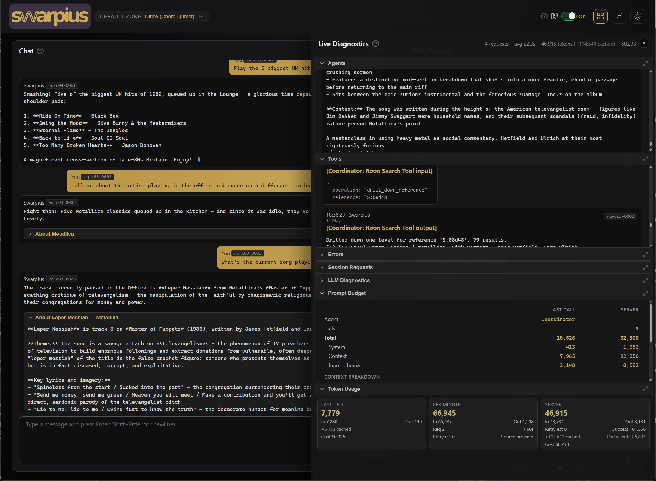 Developer diagnostics drawer open